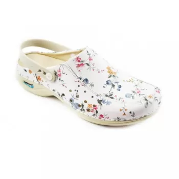 Saboti medicali din piele naturala, lavabili, cu bareta Nursingcare Wash'Go Berlin, Flower 01-1