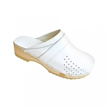 Saboti medicali unisex, din piele, cu talpa lemn si cauciuc, Leon PG500, alb-1