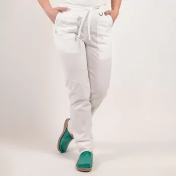 Pantaloni medicali Lotus Flex, stretch, cu elastic si snur, alb, CVC-SP2-1