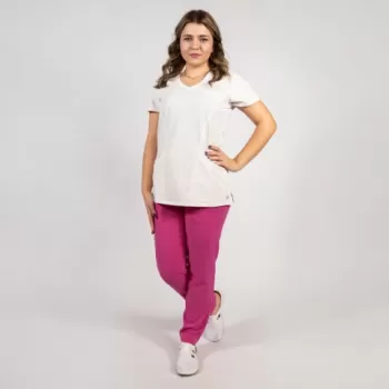 Costum medical Lotus Flex, stretch, alb/fucsia orhidee, TRS-NP13 TS-SP3-1