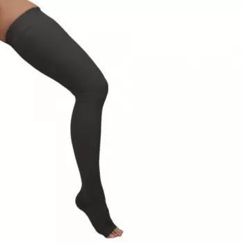 Ciorapi medicali pana la coapsa, cu varf deschis, 30-40 mmHg, negru - ARS05-1