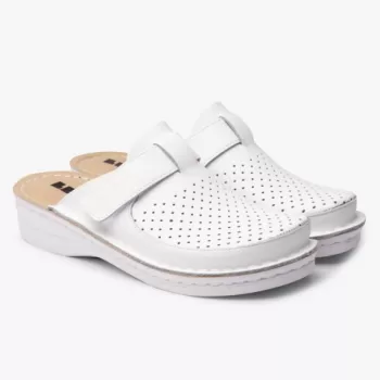 Saboti medicali, de dama, din piele, Leon 263 Bakkar, alb mat-1