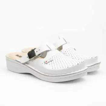 Saboti medicali, de dama, din piele, alb, Leon V260-1