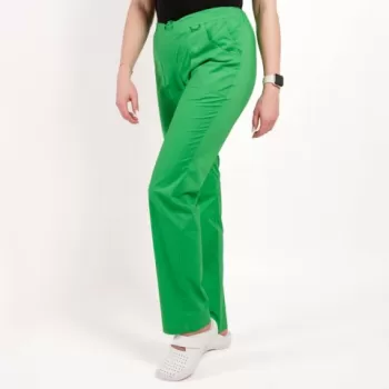 Pantaloni medicali Lotus Flex, stretch, cu elastic si snur, verde chirurgical, CVC-SP2-1