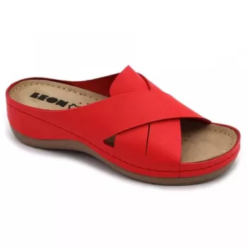 Saboti dama, de vara, din piele, Leon 932, rosu-1