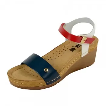 Sandale dama, de vara, din piele, Leon 1015, bleumarin/alb/rosu-1