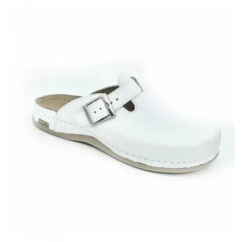 Saboti medicali, de barbati, din piele, alb, Leon 707M-1