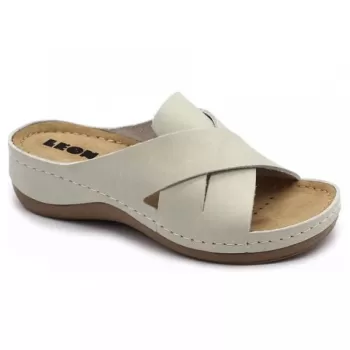 Saboti dama, de vara, din piele, Leon 932, gri deschis-1