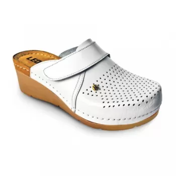 Saboti medicali Leon 1001, de dama, din piele, alb-1