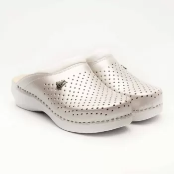 Saboti medicali, unisex, din piele, alb perlat, Leon PU100-1