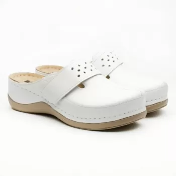 Saboti medicali, de dama, din piele, alb, Leon 902-1