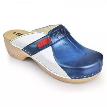 Saboti ortopedici dama, din piele, albastru si alb, Leon PU154-1