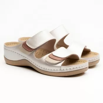 Saboti dama, de vara, din piele, Leon 904, alb perlat-1