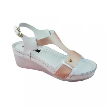 Sandale dama, din piele, de vara, Leon 1010, alb/maro-1