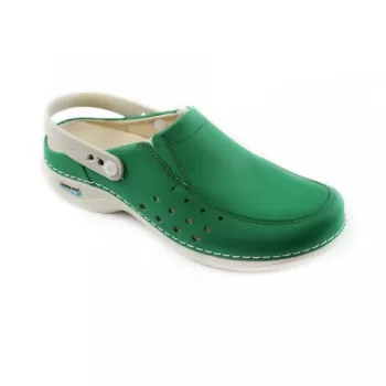 Saboti medicali din piele naturala, lavabili, cu bareta Nursingcare Wash'Go Berlin, verde-1