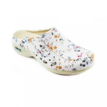 Saboti medicali din piele naturala, lavabili, Nursingcare Wash'Go Berlin, Flowers 01-1