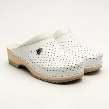 Saboti medicali Leon B2, cu talpa din lemn, alb-1