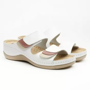 Saboti dama, de vara, din piele, Leon 904, alb-1