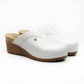 Saboti medicali Leon 1002, de dama, din piele, alb-1