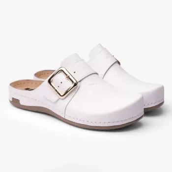 Saboti medicali Leon 971 Bakkar, de dama, din piele, alb mat-1