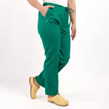 Pantaloni medicali Lotus Flex, stretch, cu elastic si snur, verde hunter, CVC-SP2-1