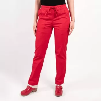 Pantaloni medicali Lotus Flex, stretch, cu elastic si snur, rosu, CVC-SP2-1