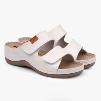 Saboti dama, din piele, de vara, Leon 931, alb-1