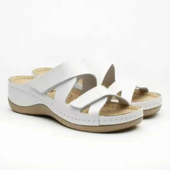 Saboti dama, de vara, din piele, inchidere cu scai, Leon 906, alb-1