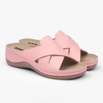 Saboti dama, de vara, din piele, Leon 932, roz-1