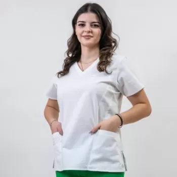 Bluza medicala Lotus Flex, stretch, alb, CVC-NP4-1