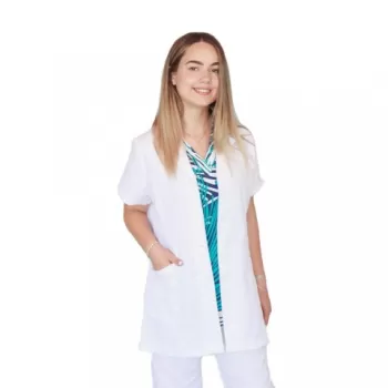 Halat alb cu rever, pentru femei - B17-1