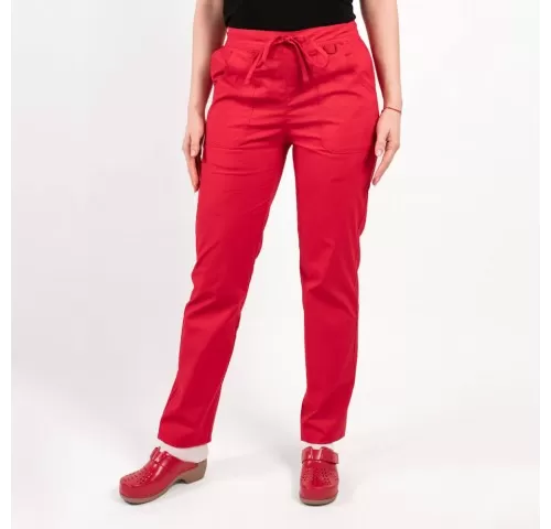Pantaloni medicali Lotus Flex, stretch, cu elastic si snur, rosu, CVC-SP2-1