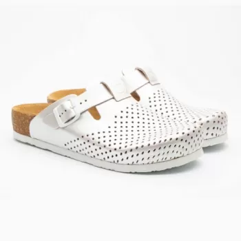 Saboti medicali Leon 4250, de dama, din piele, alb perlat-1