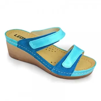 Saboti Leon 1040, de vara, din piele, turcoaz-1