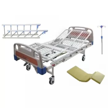 Pat de spital mecanic cu 2 manivele, cu suport perfuzie si saltea - HL-A133B-1