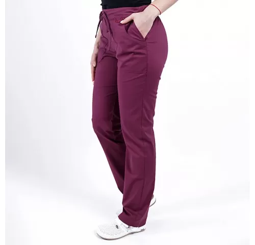 Pantaloni medicali Lotus Flex, stretch, cu elastic si snur, wine, CVC-SP2-1