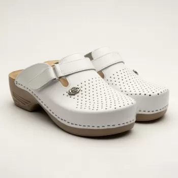 Saboti medicali Leon 159, de dama, din piele, alb-1