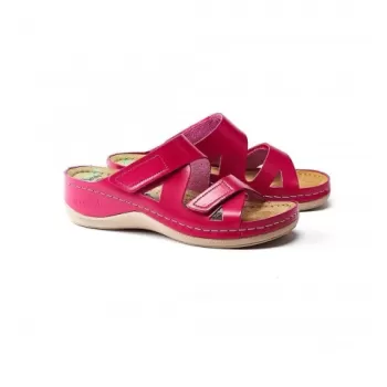 Saboti dama, de vara, din piele, inchidere cu scai, Leon 906, ciclam-1