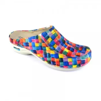 Saboti medicali din piele naturala, lavabili, Nursingcare Wash'Go Paris, patratele colorate-1