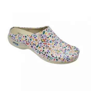 Saboti medicali din piele naturala, lavabili, Nursingcare Wash'Go Berlin, Flowers 02-1